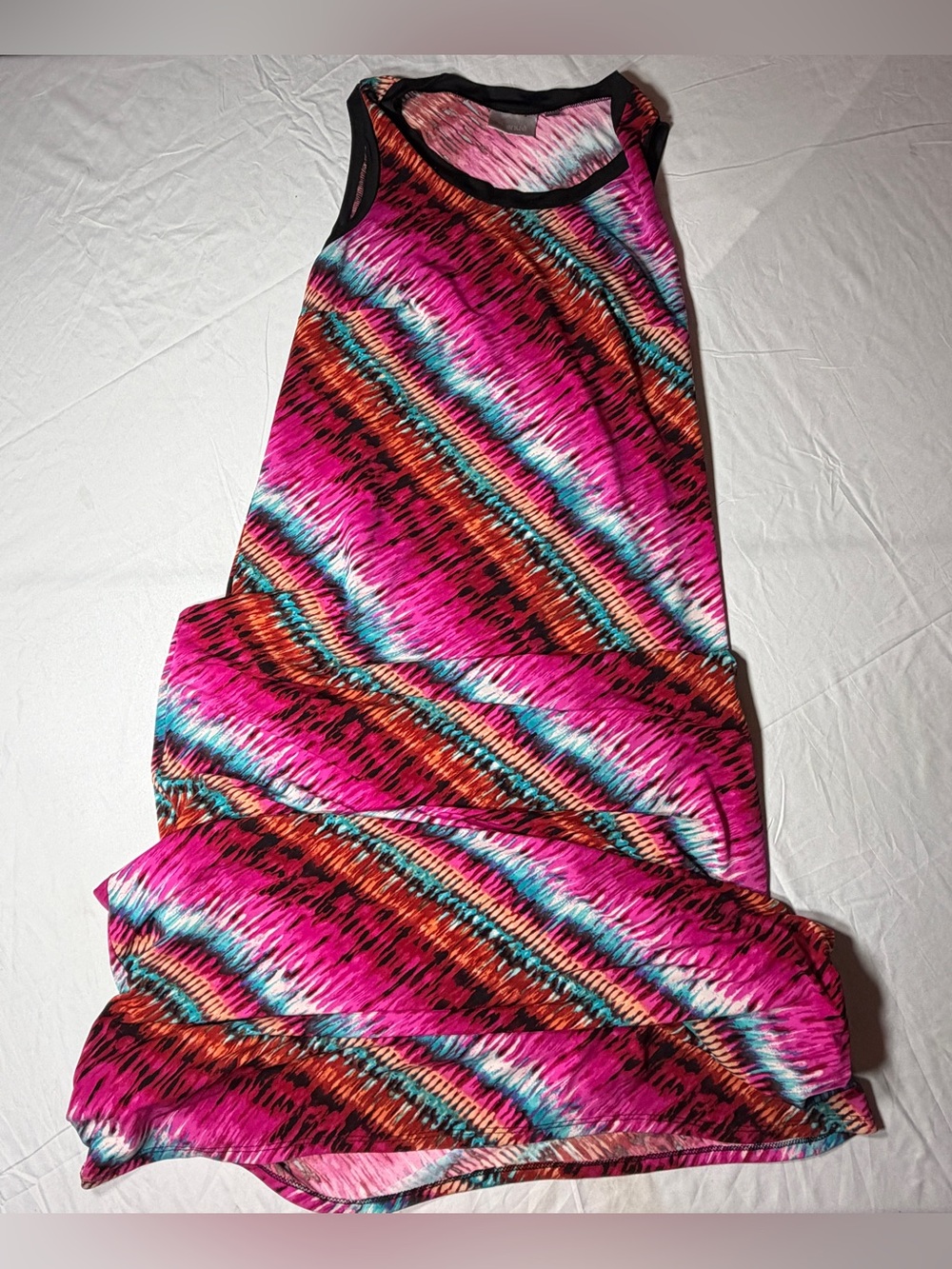 Avenue Size 14/16 Pink Multi Abstract Diagonal Stripe Sleeveless Maxi Dress